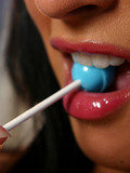 Small titted brunette Elizabeth Mincini with hairy snatch plays with dildo and lollipop