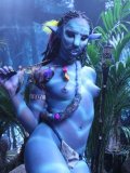 Misty Stone as a girl from Avatar shows off her perky tits and blue pussy