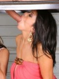 Sienna West, Francesca Le and Hunter Bryce suck dick through a glory hole and get fucked