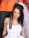 Very beautiful bride Jennifer Dark takes gigantic black snake in her bald pussy