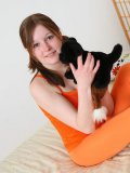 Teen Shy Angela uses lollipop to play with her cute nipples and clean pussy