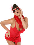 babes big tits brunettes pornstars red dress stripping sunglasses Veronica da Souza