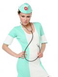 Playful brunette chick Monica Sweet in nurse uniform is demonstrating her nudity