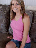 blonde blue panties pink top posing on sofa teen Nadia Taylor