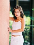 brunette flowers lips mouth outdoor shaved pussy small breasts small tits white shirt white skirt Ramona Luv