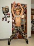 Teenage army girl Teen Kasia strips down to her thong panties and does exercises