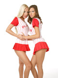 Stunning babes Victoria Kruz and Eufrat strip out of their white and red baseballs uniform
