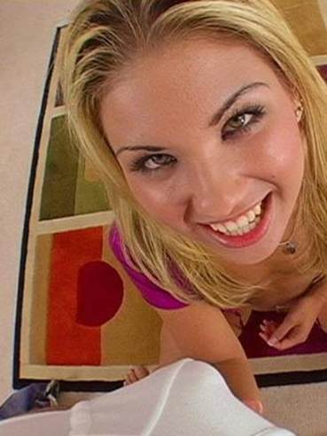 Naughty teen blonde Aubrey Adams makes a strip show and gets banged from behind