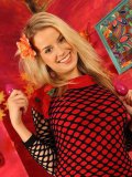 Blonde Petra Gopik with flower in her hair shows her shaved snatch and anus with no shame