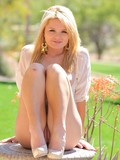 Pink nippled teen girl Alexis Ford sticks banana very deep in her pussy in the sun