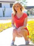 Blonde Tatum FTV in red mini dress exposes her clean pierced pussy in the sun