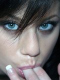 Kneeling down harlot brunette Extreme Alex does a blowjob followed by sticky facial